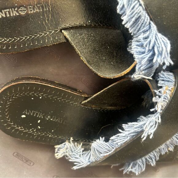 Anthropologie Antik Batik Sandals Fringe flats crisscross tweed distressed shoes - Picture 2 of 8